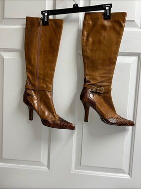 Alberto Gozzi leather high heel boots with scales size 38.5 heel 3.5